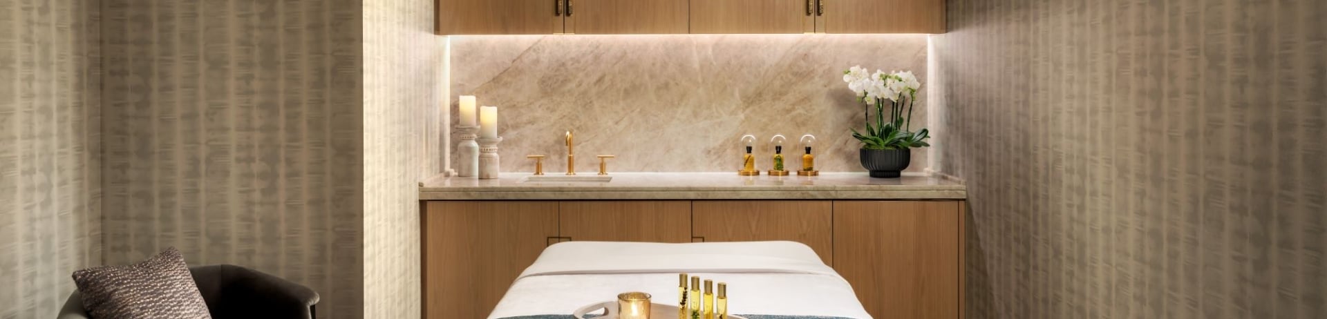 A spa bed in a relaxing setting